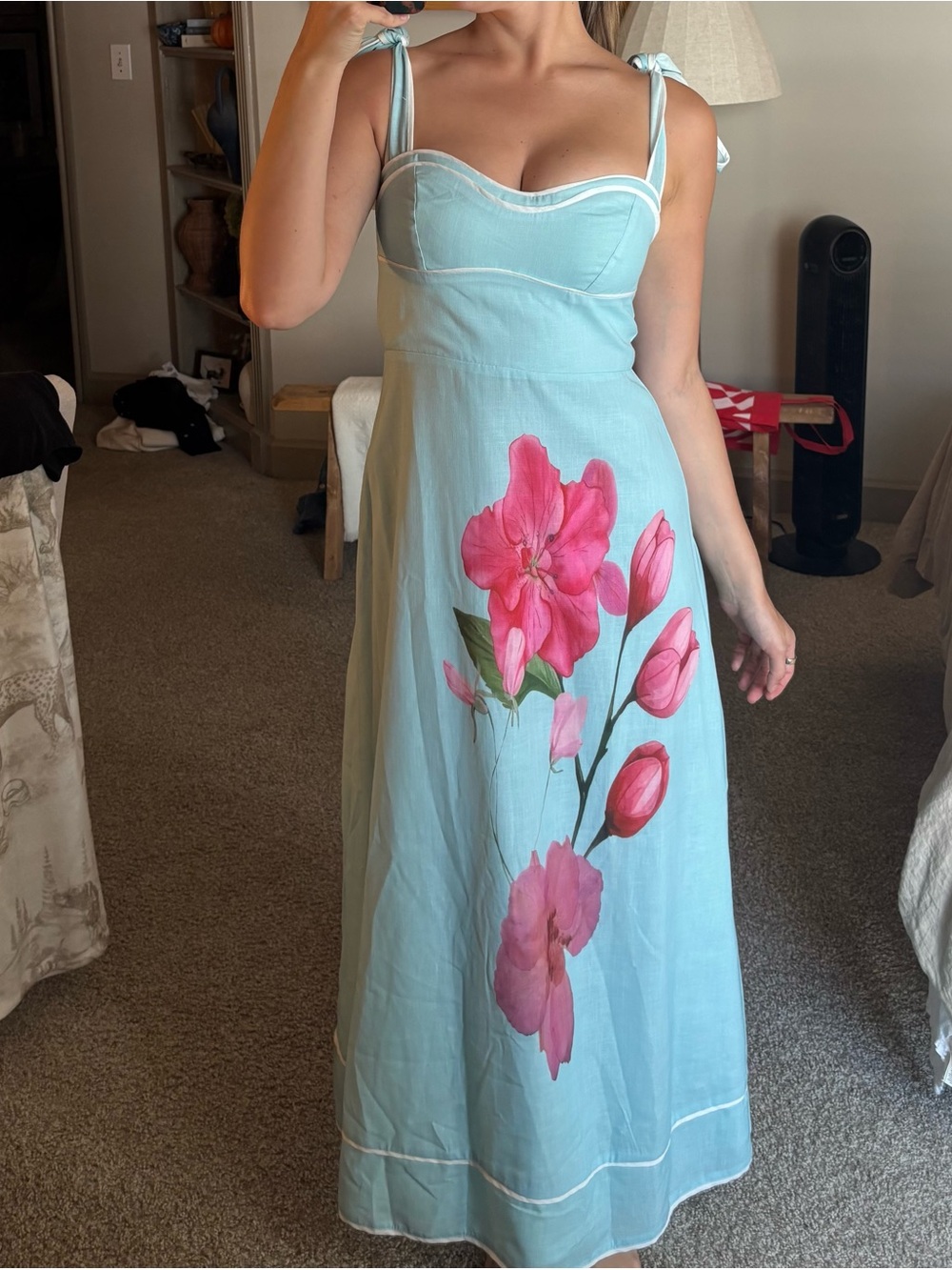 Blue Dress with Floral Details